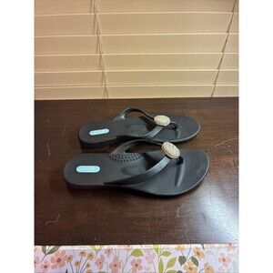 Oka B Womens Sandals Bejeweled Rhinestone Medallion Flip Flops Ergonomic size 6